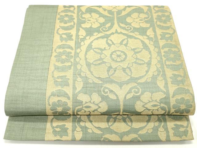 平和屋着物●六通柄袋帯　更紗花唐草間道　金糸　正絹　逸品　DAAZ3147ob 平和屋着物○六通柄袋帯 更紗花唐草間道 金糸 正絹 逸品