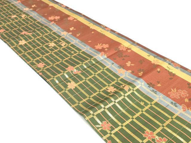 平和屋着物○全通柄袋帯 舞桜間道 金糸 正絹 逸品 DAAZ3148ob
