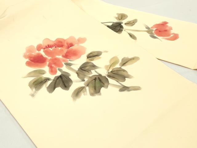 平和屋着物●本加賀友禅作家 成竹登茂男 塩瀬 九寸名古屋帯 草花文 正絹 逸品 DAAZ3151ob