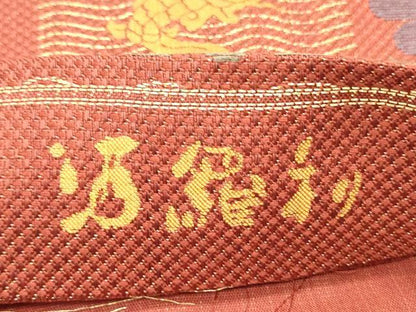 平和屋着物●六通柄袋帯　酒羅利　荒磯花文　金糸　正絹　逸品　DAAZ3153ob