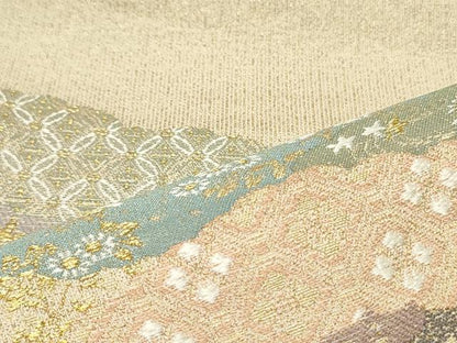 平和屋着物●六通柄袋帯　切嵌吉祥雲花文　金銀糸　正絹　逸品　DAAZ3166ob