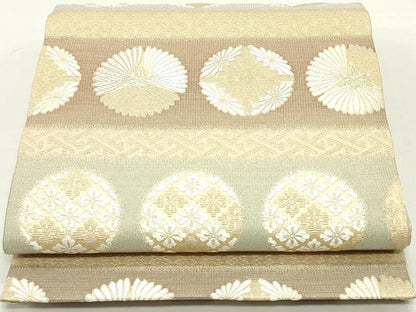 平和屋着物●六通柄袋帯　唐織　金華山織　吉祥花菱丸文　金糸　正絹　逸品　DAAZ3167ob