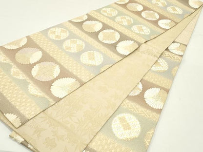 平和屋着物●六通柄袋帯　唐織　金華山織　吉祥花菱丸文　金糸　正絹　逸品　DAAZ3167ob