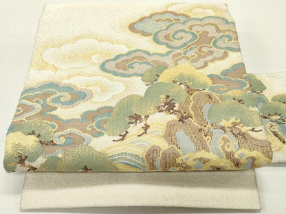 平和屋着物●綴れ　八寸名古屋帯　立波雲松文　金糸　正絹　逸品　DAAZ3169ob