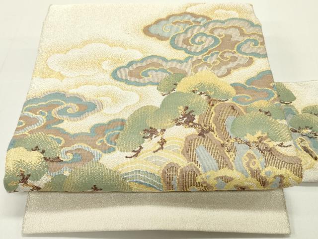 平和屋着物●綴れ　八寸名古屋帯　立波雲松文　金糸　正絹　逸品　DAAZ3169ob