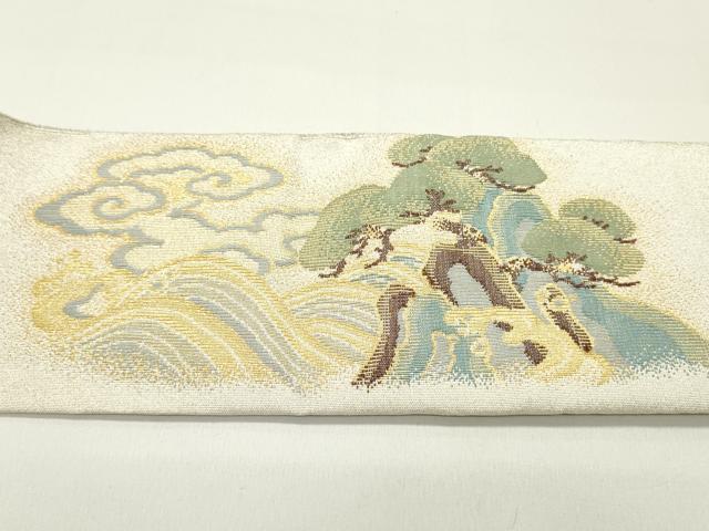 平和屋着物●綴れ　八寸名古屋帯　立波雲松文　金糸　正絹　逸品　DAAZ3169ob