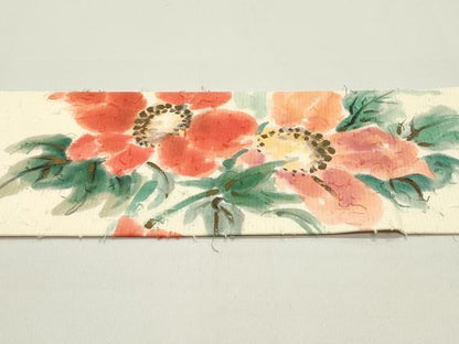 平和屋着物●九寸名古屋帯　手描き　髭紬　草花文　金彩　正絹　逸品　DAAZ3206ob