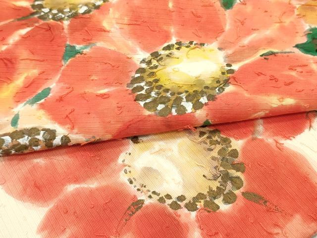 平和屋着物●九寸名古屋帯　手描き　髭紬　草花文　金彩　正絹　逸品　DAAZ3206ob