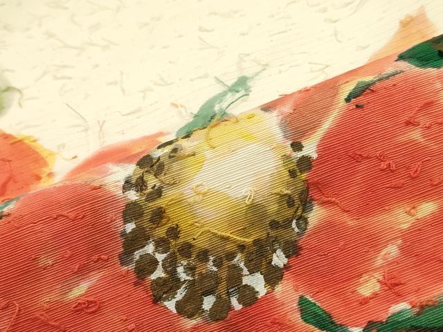 平和屋着物●九寸名古屋帯　手描き　髭紬　草花文　金彩　正絹　逸品　DAAZ3206ob