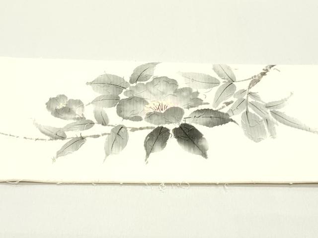 平和屋着物●九寸名古屋帯　作家物　手描き　髭紬　草花文　金彩　正絹　逸品　CABE3671dy 平和屋着物○九寸名古屋帯 作家物 手描き 髭紬 草花文 正絹