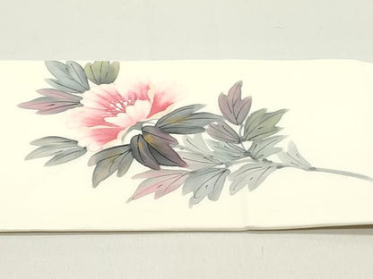 平和屋着物●内山晴祥　手描き　塩瀬　九寸名古屋帯　草花文　正絹　逸品　DAAZ3213ob
