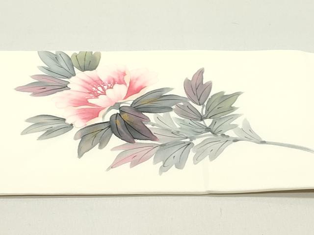 平和屋着物●内山晴祥　手描き　塩瀬　九寸名古屋帯　草花文　正絹　逸品　DAAZ3213ob