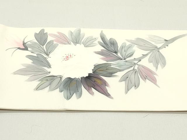 平和屋着物●内山晴祥　手描き　塩瀬　九寸名古屋帯　草花文　正絹　逸品　DAAZ3213ob