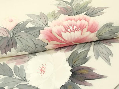 平和屋着物●内山晴祥　手描き　塩瀬　九寸名古屋帯　草花文　正絹　逸品　DAAZ3213ob