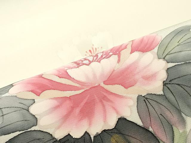 平和屋着物●内山晴祥　手描き　塩瀬　九寸名古屋帯　草花文　正絹　逸品　DAAZ3213ob