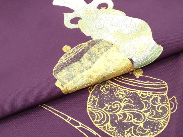 平和屋着物●塩瀬 九寸名古屋帯 作家物 陶器花唐草文 金銀彩 正絹 逸品 DAAZ3214ob