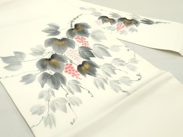 平和屋着物●塩瀬 九寸名古屋帯 作家物 手描き 葡萄蔦の葉文 金彩 正絹 逸品 DAAZ3217ob
