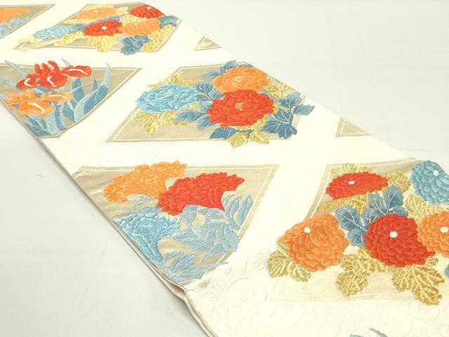 平和屋着物●六通柄袋帯　唐織　草花菱文　金糸　正絹　逸品　DAAZ3232ob