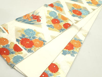 平和屋着物●六通柄袋帯　唐織　草花菱文　金糸　正絹　逸品　DAAZ3232ob