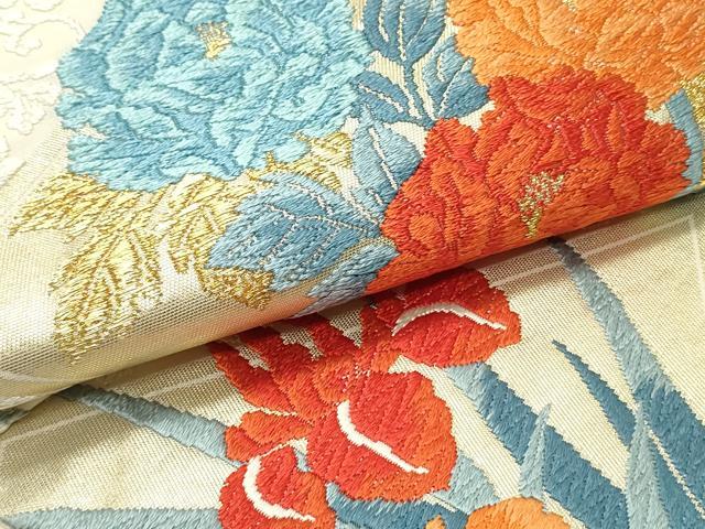 平和屋着物○六通柄袋帯 唐織 草花菱文 金糸 正絹 逸品 DAAZ3232ob