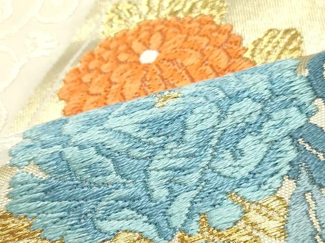 平和屋着物●六通柄袋帯　唐織　草花菱文　金糸　正絹　逸品　DAAZ3232ob