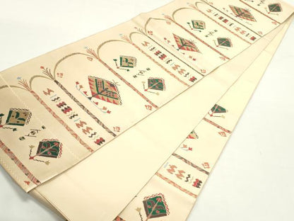 平和屋着物●六通柄袋帯 唐織 幾何学花間道 正絹 逸品 未使用 DAAZ3237ob