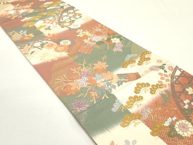 平和屋着物○六通柄袋帯 唐織 能衣の美 金銀糸 正絹