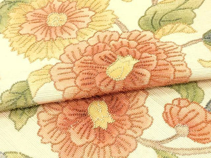 平和屋着物●中国三大刺繍　相良刺繍　八寸名古屋帯　紬地　草花文　正絹　逸品　DAAZ3242ob