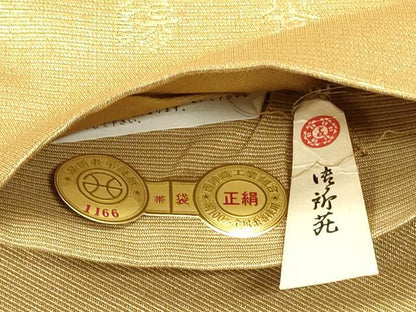 平和屋着物●西陣　六通柄袋帯　陽光　立涌花唐草文　金糸　証紙付き　正絹　逸品　DAAZ3250ob