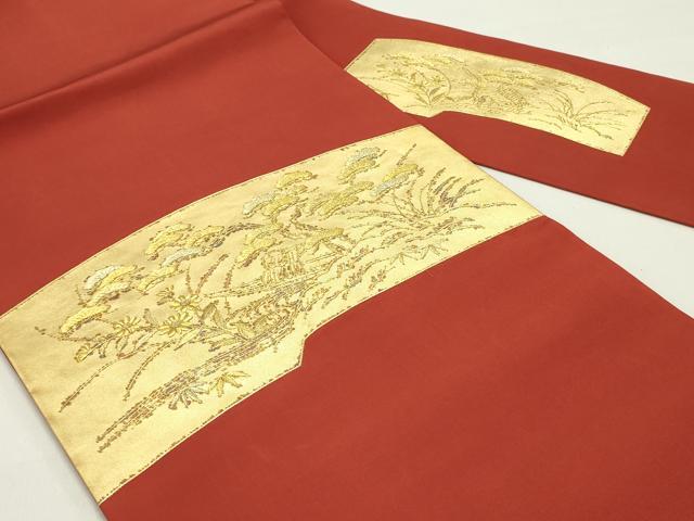 平和屋着物●塩瀬　九寸名古屋帯　刺繍　帆船花松文　金彩　正絹　逸品　DAAZ3260ob