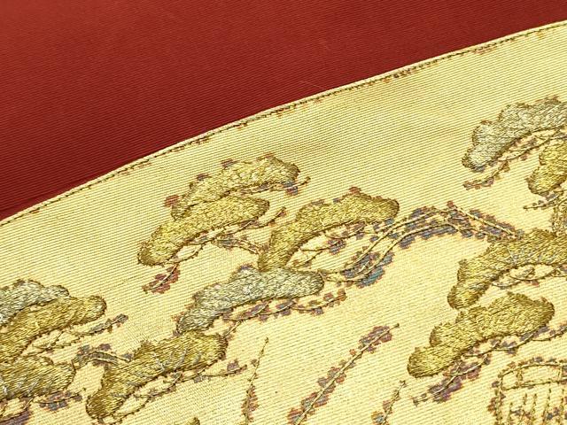 平和屋着物●塩瀬　九寸名古屋帯　刺繍　帆船花松文　金彩　正絹　逸品　DAAZ3260ob