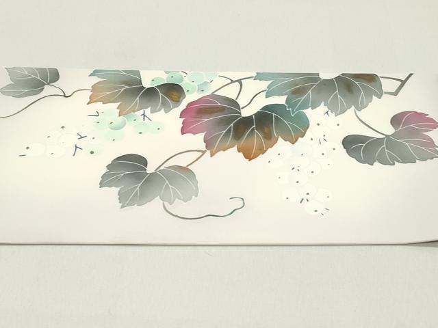 はっち！新品未使用❣️九寸名古屋帯 葡萄の葉の刺繍…逸品金糸が豪華 平和屋着物○塩瀬 九寸名古屋帯 作家物 葡萄蔦の葉文