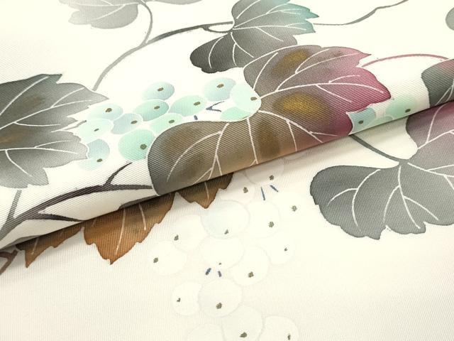 平和屋着物○塩瀬 九寸名古屋帯 作家物 葡萄蔦の葉文