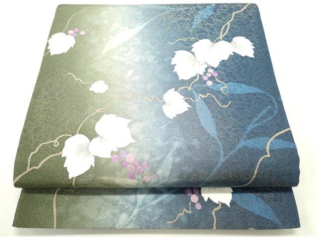 平和屋着物○両面 全通柄袋帯 葡萄蔦の葉文 金通し