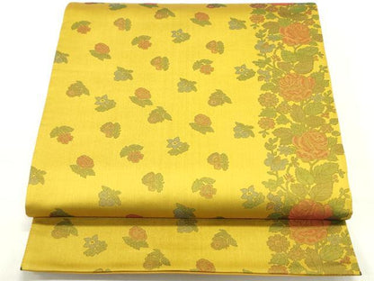 平和屋着物●両面　全通柄袋帯　草花文　正絹　逸品　DAAZ3275ob