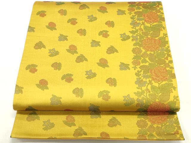平和屋着物●両面　全通柄袋帯　草花文　正絹　逸品　DAAZ3275ob