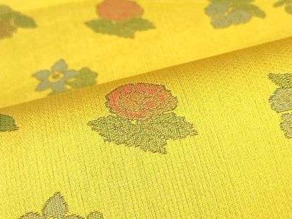 平和屋着物●両面　全通柄袋帯　草花文　正絹　逸品　DAAZ3275ob