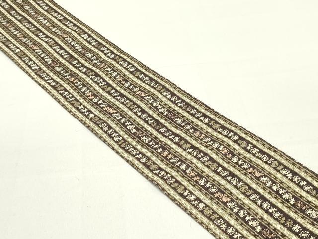 平和屋着物●両面　半幅帯　更紗花唐草間道　金糸　正絹　逸品　未使用　DAAZ3276ob