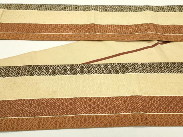 平和屋着物○本場筑前博多織 両面 半幅帯 間道 西村織物謹製 証紙