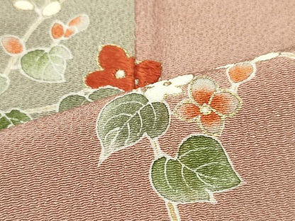 平和屋着物■訪問着　枝花文　金彩　鬼しぼ縮緬　正絹　逸品　DAAZ3316ob