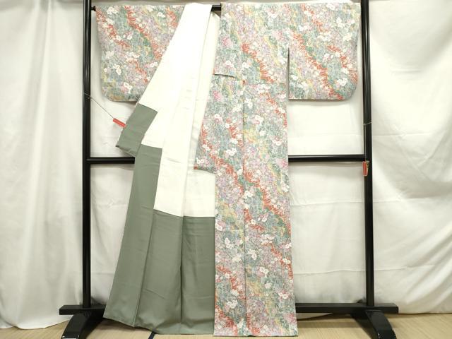 平和屋着物■上質な小紋　草花松文　正絹　逸品　DAAZ3349ob