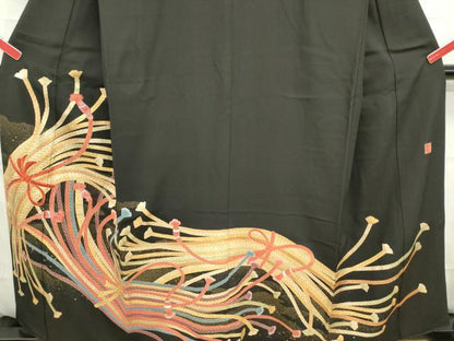平和屋着物■中国三大刺繍　相良刺繍　黒留袖　作家物　束ね組紐文　金彩　正絹　逸品　DAAZ3354ob