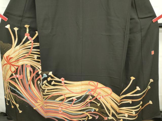 平和屋着物■中国三大刺繍　相良刺繍　黒留袖　作家物　束ね組紐文　金彩　正絹　逸品　DAAZ3354ob