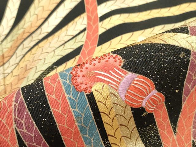 平和屋着物■中国三大刺繍　相良刺繍　黒留袖　作家物　束ね組紐文　金彩　正絹　逸品　DAAZ3354ob