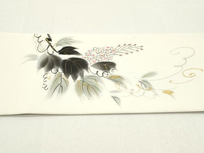 平和屋着物●塩瀬 九寸名古屋帯 作家物 手描き 蔦の葉花文 金彩 正絹 逸品 DAAZ3394ob