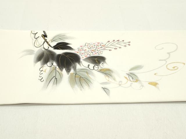 平和屋着物●塩瀬 九寸名古屋帯 作家物 手描き 蔦の葉花文 金彩 正絹 逸品 DAAZ3394ob