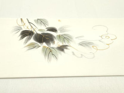 平和屋着物●塩瀬 九寸名古屋帯 作家物 手描き 蔦の葉花文 金彩 正絹 逸品 DAAZ3394ob