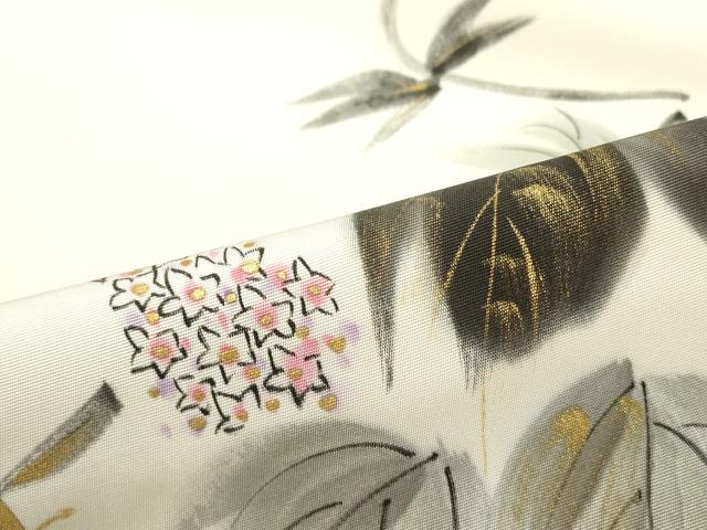 平和屋着物●塩瀬 九寸名古屋帯 作家物 手描き 蔦の葉花文 金彩 正絹 逸品 DAAZ3394ob