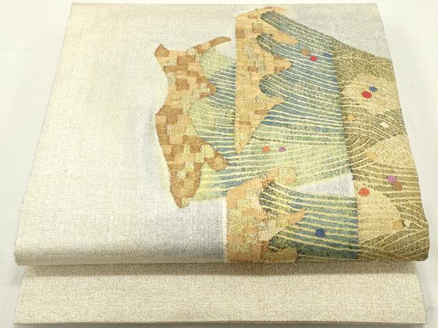平和屋着物●綴れ 太鼓柄袋帯 作家物 抽象文様 金銀糸 正絹 逸品 DAAZ3396ob