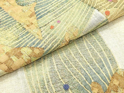 平和屋着物●綴れ 太鼓柄袋帯 作家物 抽象文様 金銀糸 正絹 逸品 DAAZ3396ob